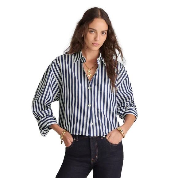 Madewell Tops - Madewell Straight Hem Poplin Shirt Blue White Stripe Boxy XS NWT